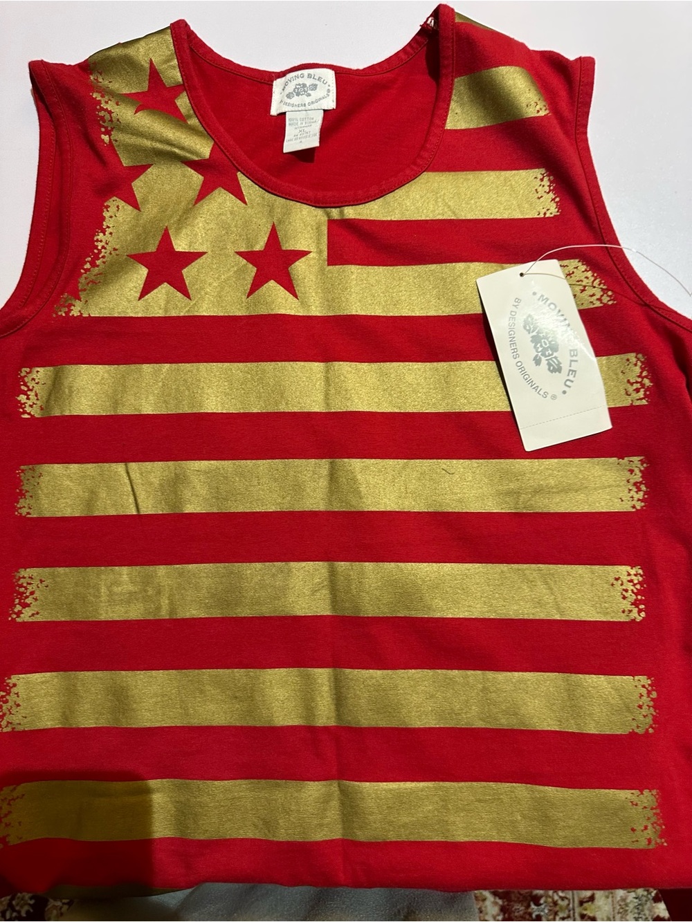 Women’s Red Tank Top with Gold Flag Print